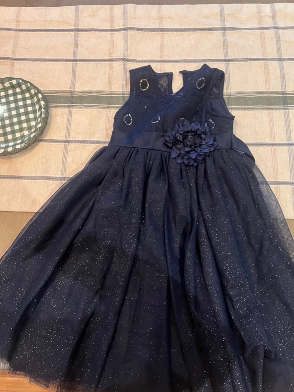 Abella Navy Sparkle Tulle Flower Waist Girls Formal Dress